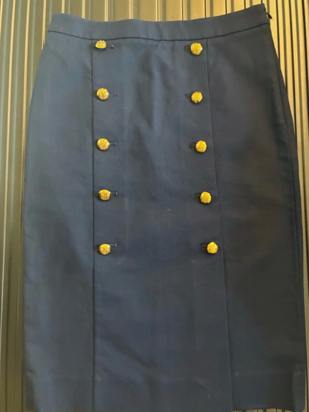 Ralph Lauren Navy Midi Skirt with Gold Buttons